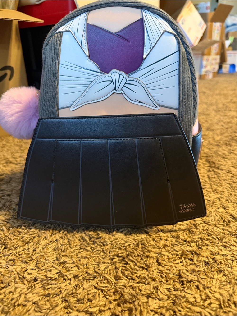 Loungefly Pink and Gray Ribbed Mini Backpack